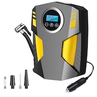 Compresor auto digital 3 in 1, Zggzerg, Include 4 accesorii, Cu lumina LED, DC 12V, Putere 120W, Portabil, Cablu de alimentare 3m, Oprire automata, Potrivit pentru anvelope de masina, baloane si alte echipamente gonflabile, Negru/Gri