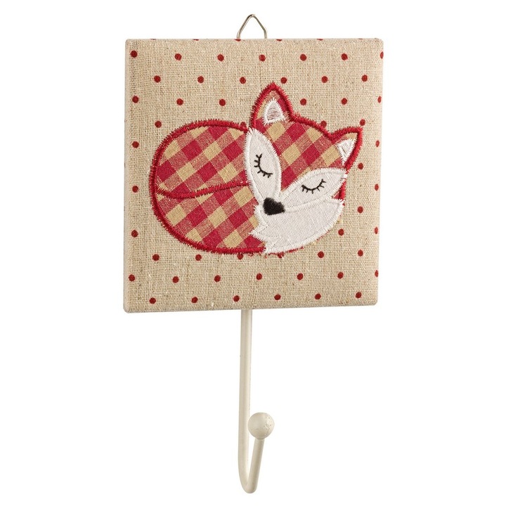 Cuier de perete din metal si textil crem rosu 12x4x20 cm