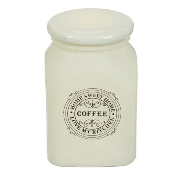 Recipient pentru cafea, din sticla, cu capac, imprimeu HOME SWEET HOME. ecru, 900 ml, 10x10x15cm