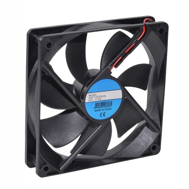 Ventilator 24V 120x120x25 mm Negru – Ventilator de Racire pentru PC, Laptop, sau Sisteme de Ventilatie