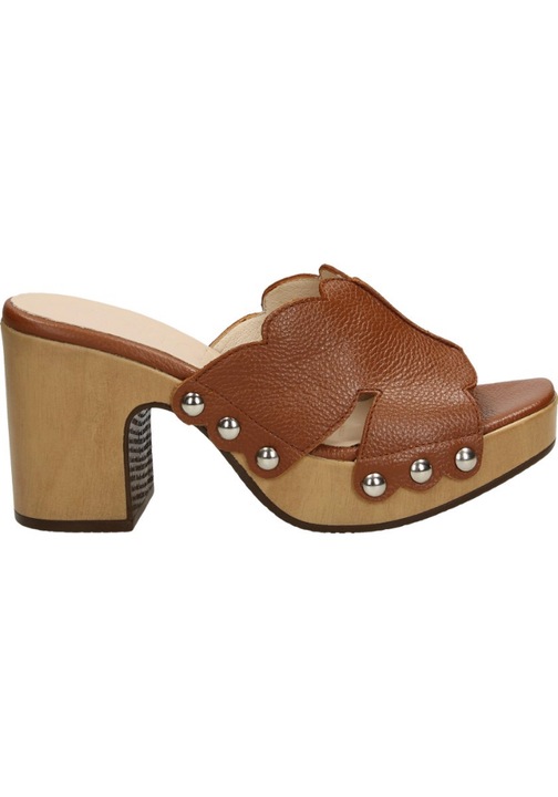 Дамски сабо с ток, Wonders, Кафяв, 37