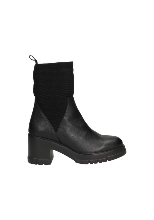 Botine cu toc dama, Wonders, Piele naturala/Textil, Negru, 41 EU