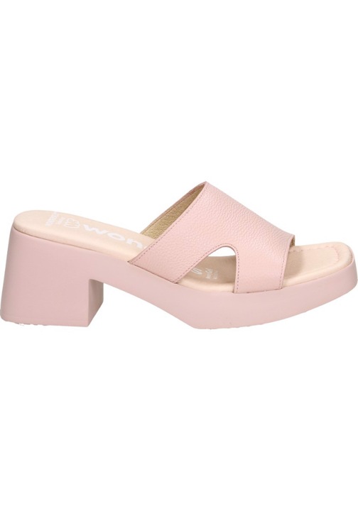 Papuci cu toc dama, Wonder, Piele naturala, Roz, Roz, 37