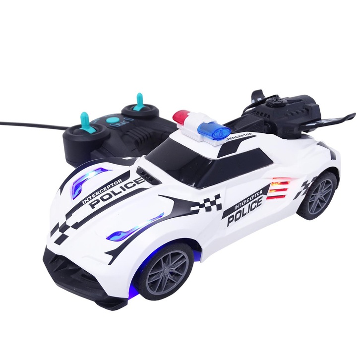 Masina Politie Alba, cu Fum, Lumini si Telecomanda, SALAMANDRA KIDS®