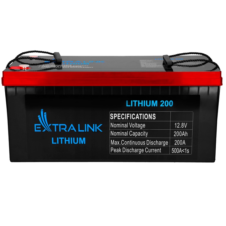 Baterie LiFePO4 pentru UPS, Extralink, 200Ah, 12.8V, BMS, IP65, ABS, M8, Multifunctionala, Negru
