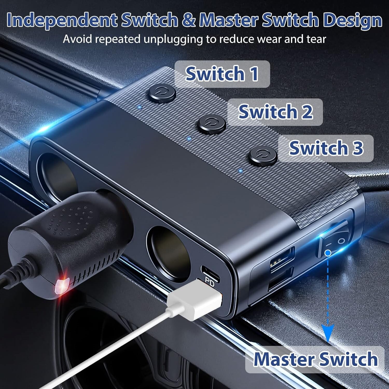EEEKit Splitter Accendisigari 3 Prese con Porta PD Tripla USB A