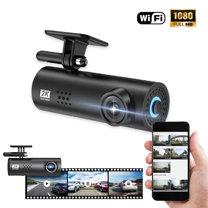 Автомобилна камера Babefas A137 Smart Dash Cam 1S, Ултракомпактна, Full-HD 1080P, Нощно виждане, Sony IMX307, Wifi, Гласови команди, Черен