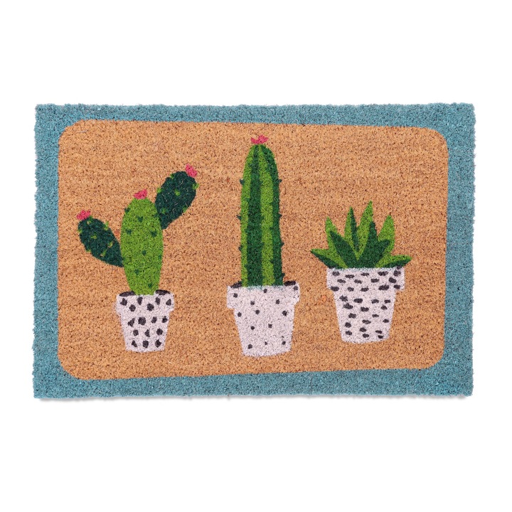 Bejárati szőnyeg, Lábtörlő, kókuszrost, kaktusz design, tarka, 1,5 x 60 x 40 cm