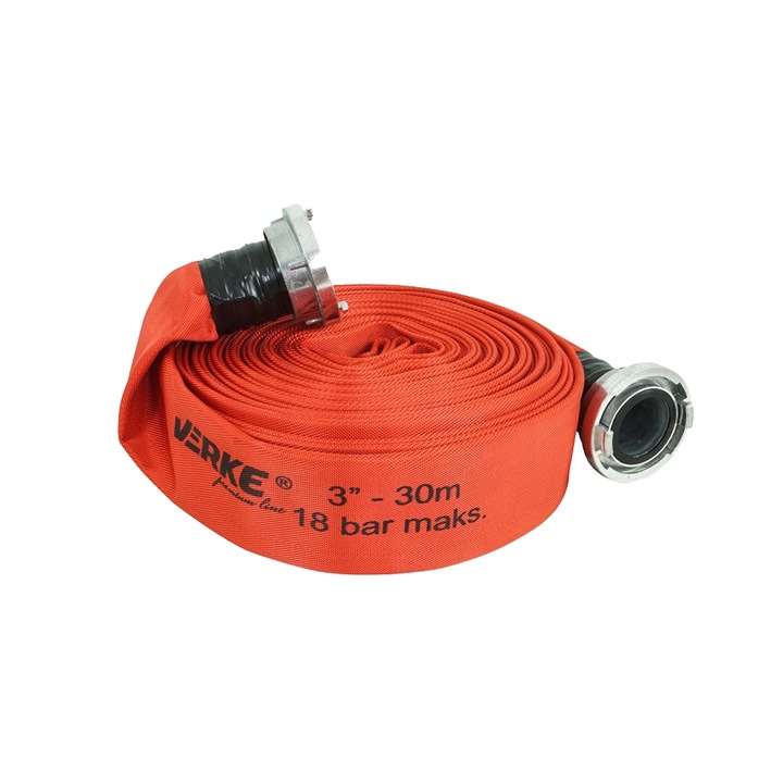 Öntözővíz tömlő 3" 30 méter, tűzoltó típusú 18 bar, csatlakozókkal, Verke