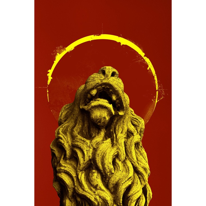 Tapet Premium Canvas, Abstract leu sculptura abstract galben si rosu, 250x400 cm