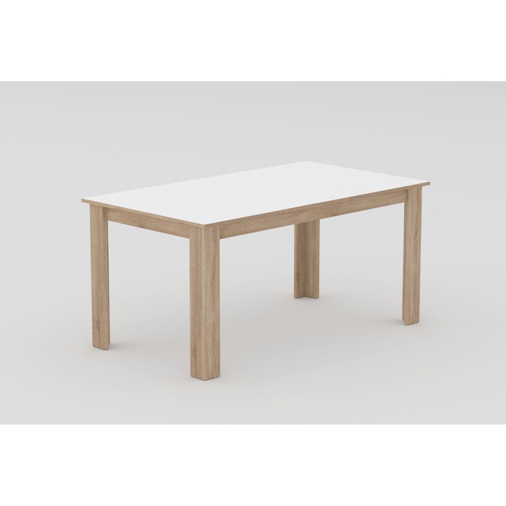 Masa dining/bucatarie, 160x90 cm, sonoma cu alb, dreptunghiulara, PAL, design unic, Sasta by Fichi