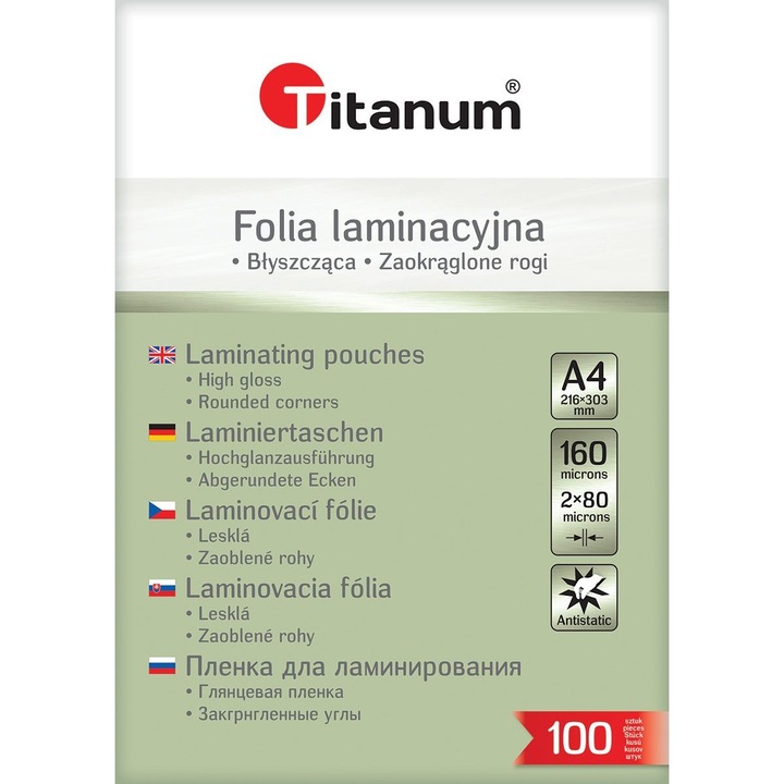 Lamináló fólia A4 100 db 80 mikro Titan