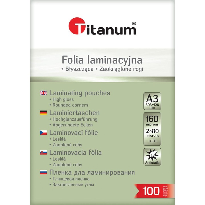 Folie laminata A3 100 buc 80 mic Titan