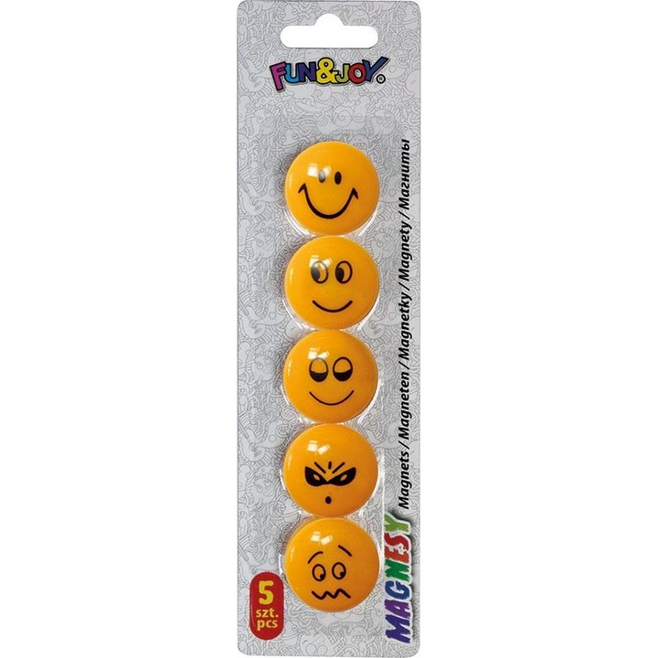 Set 5 magneti tabla Emoji, Fun&Joy, 29 mm, Portocaliu