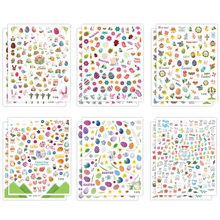 QttvbTna комплект стикери за нокти, великденски дизайни, многоцветни, 12 бр.