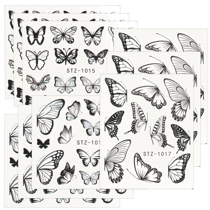 Set 9 foi stickere decorative pentru unghii, fluturi, negru, 8x6x0.1cm