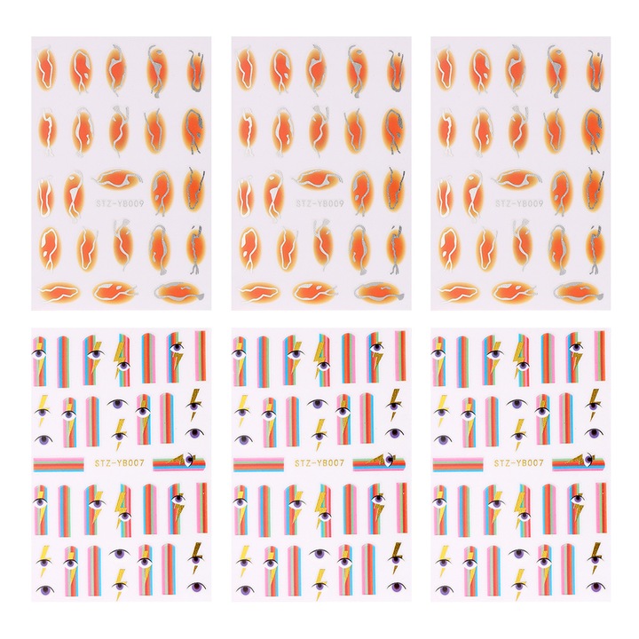 Комплект от 6 стикера за нокти, QttvbTna, многоцветни, 9.5x6.5x0.1cm
