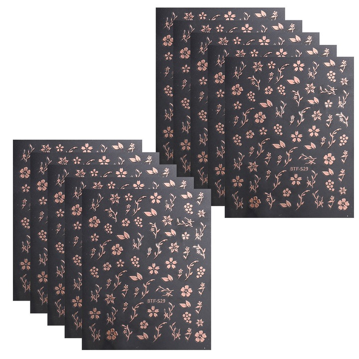 Комплект от 10 листа със стикери за нокти QttvbTna, модел Cherry blossom, розови, 11x8cm