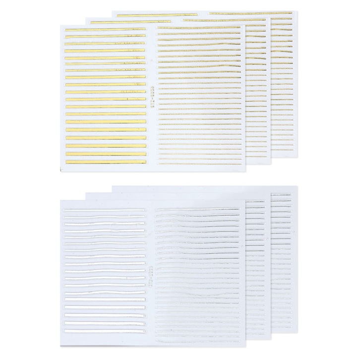 Комплект от 6 фолиа QttvbTna стикери за нокти, 3D модел, злато/сребро, 7x5x0,1 см