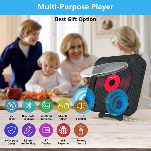 Мултифункционален преносим CD плейър, Bluetooth, FM радио, Вградени ...