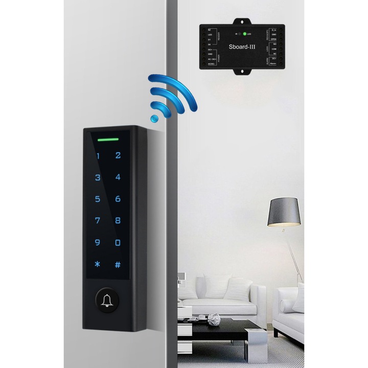 Incuietoare inteligenta, acces pe baza de card / cod, rezistenta la apa, cu sonerie integrate, 9-18V DC, 125Khz, Negru