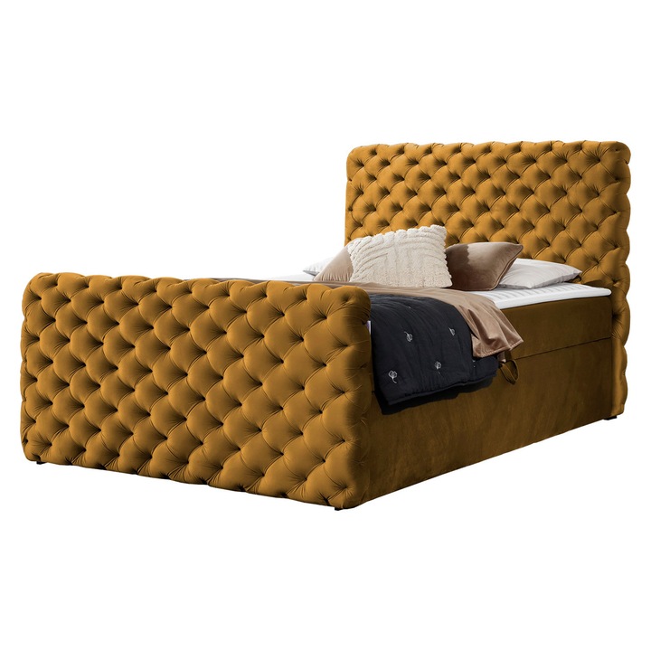 Pat boxspring Tigline Lux 140x200, MIRJAN24, galben, 146x227x123 cm