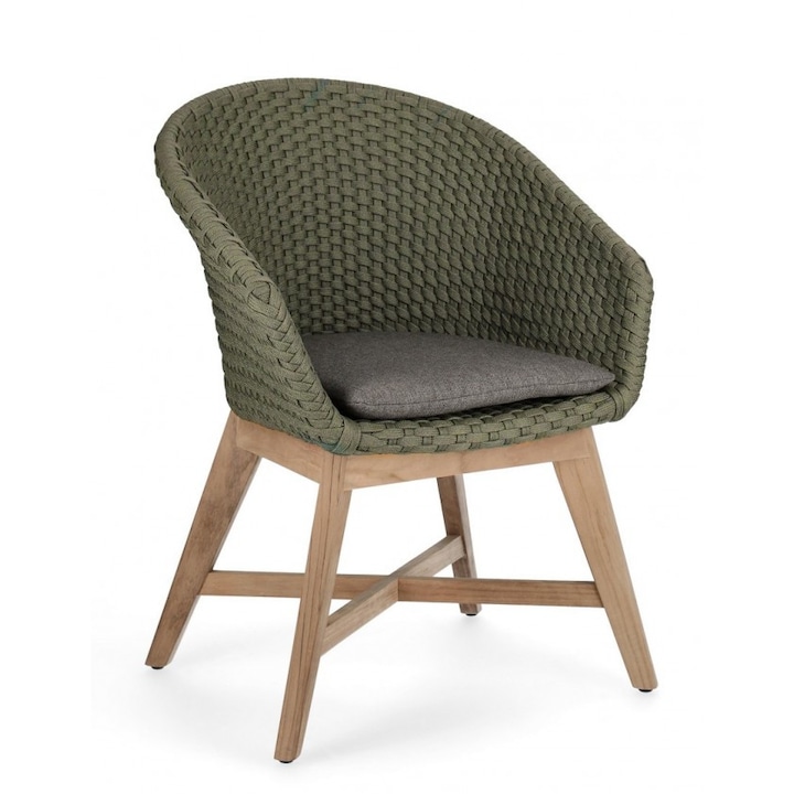 Комплект от 2 кафяви дървени кресла, Coachella сиво зелен текстил, 64x64x85 см