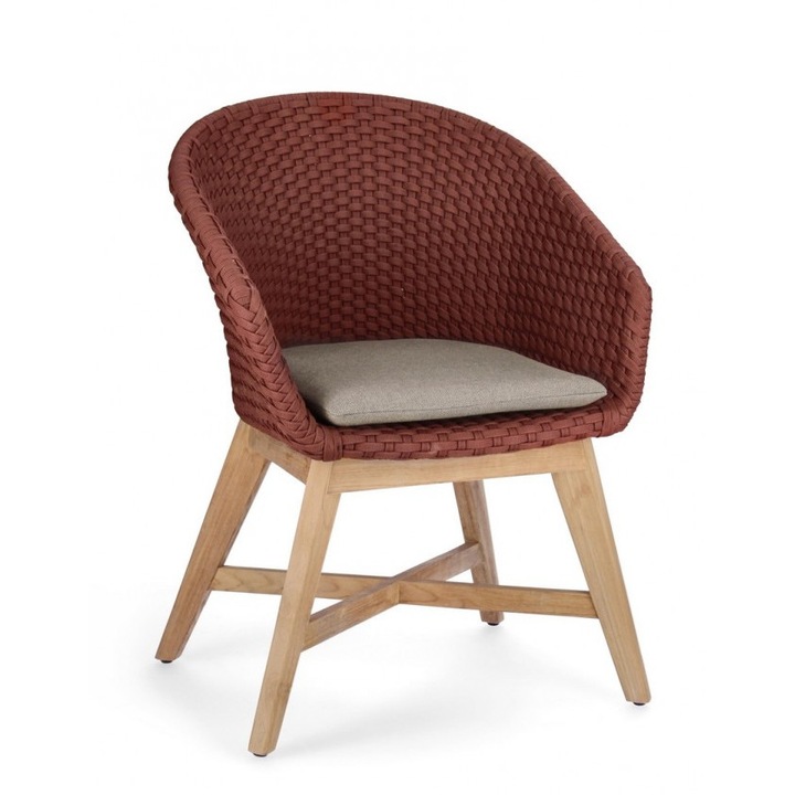 Комплект 2 кафяви дървени кресла червен текстил сив Скарлет 64x64x85 см