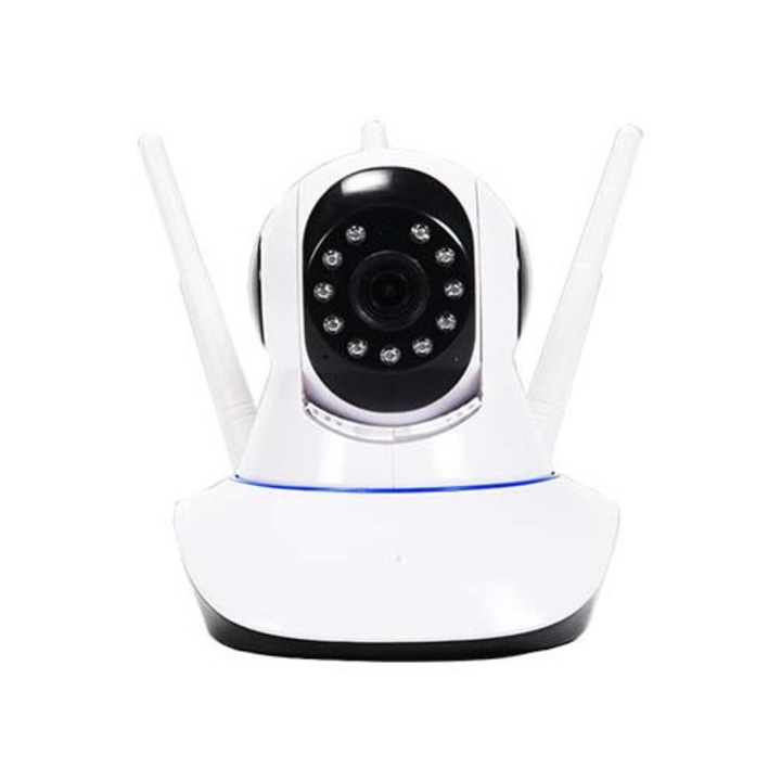 Camera de supraveghere WIFI, FULL HD Exterior/Interior, Conectare Telefon, Night Vision Color, Alarma, Rezistenta la Apa, Senzor Miscare, Alb