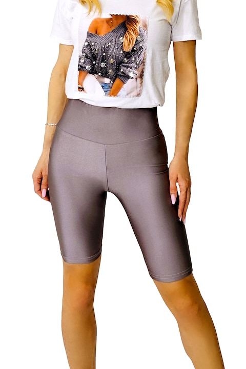 Colanti fitness Oliver, cu banda modelatoare in talie si aspect metalizat, Gri