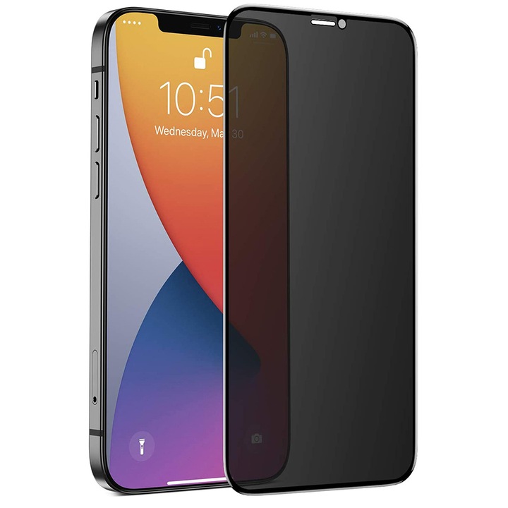 Folie de protectie Ecran Privacy Nevox pentru Apple iPhone 13 mini, Sticla securizata, Full Glue, 3D