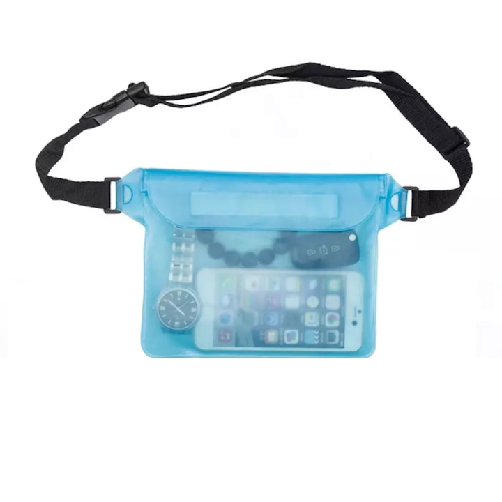 Подводна чанта Evia с регулируем колан, мобилен телефон и аксесоари, водоустойчив материал, 22 х 17 см, синя