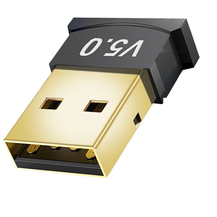 Безжичен адаптер Welora®, за компютър/лаптоп, Bluetooth 5.0, високоскоростен USB, обхват 20 м, бърз трансфер, Windows и Mac OS, размери 22 mm x 16 mm x 6 mm, черен