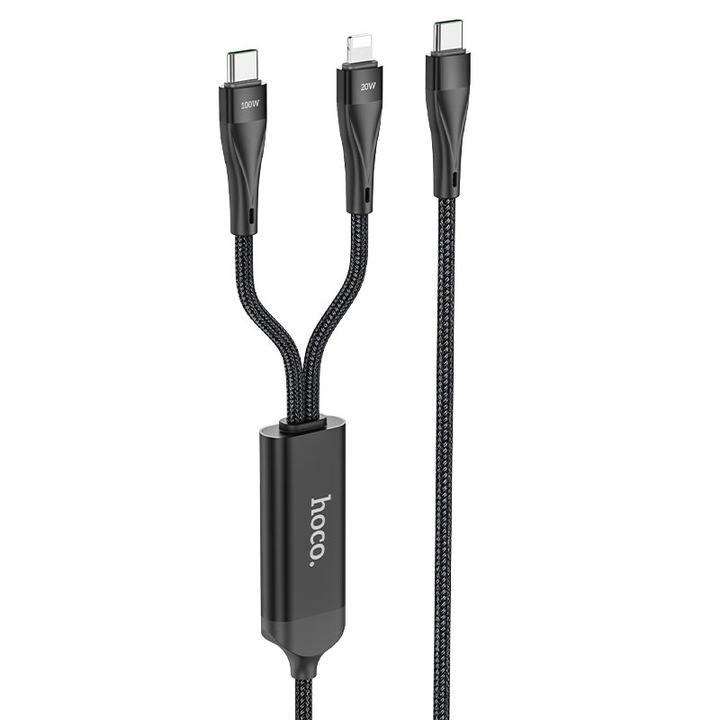 Кабел за данни и зареждане USB-C / USB-A - USB-C / Lightning HOCO U102 Super, 100W, 1.2m, Черен