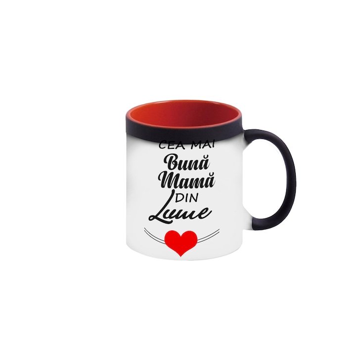 Cana personalizata termosensibila Cea mai buna mama din lume, negru cu interior rosu, 330 ml, Pop Radu Daniel II