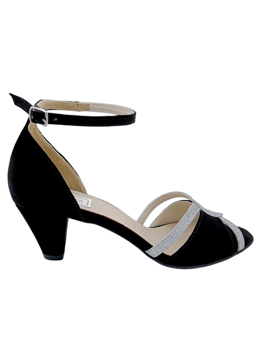 Sandale dama, piele naturala, toc conic imbracat, Negru