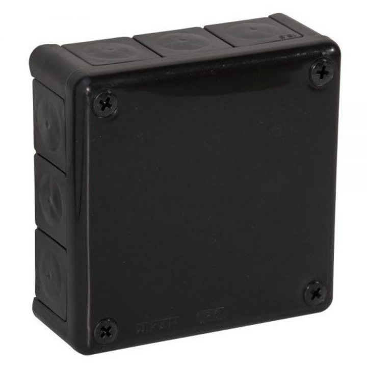 Felületi villanyszerelő doboz, Viplast, PVC, 12 bemenet, 118x118x46 mm, Fekete