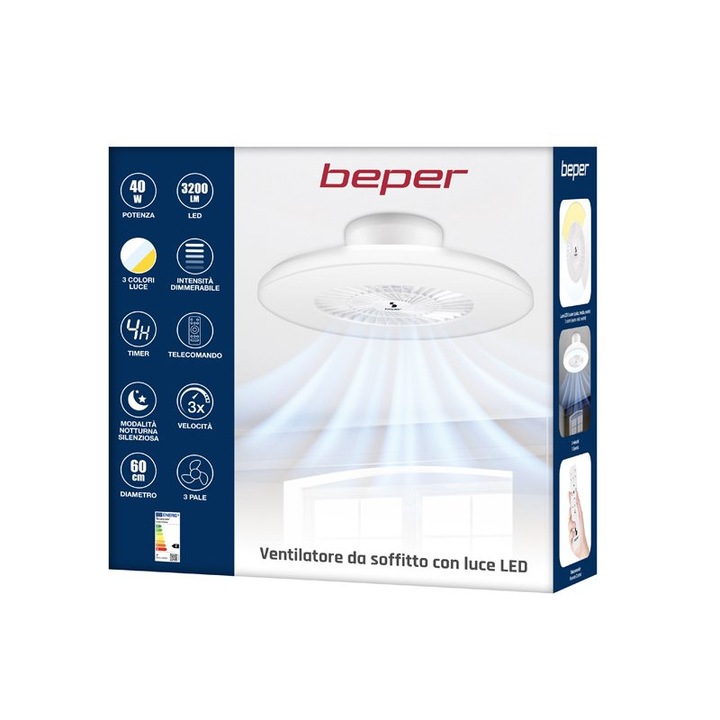 Beper P206VEN650 Mennyezeti ventilátor LED fénnyel 40W