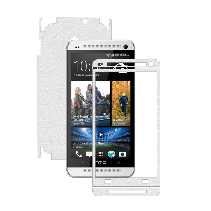 Защитно фолио Carbon Skinz, адхезивно защитно покритие за калъфа, бяла кожа, посветено на HTC One M7