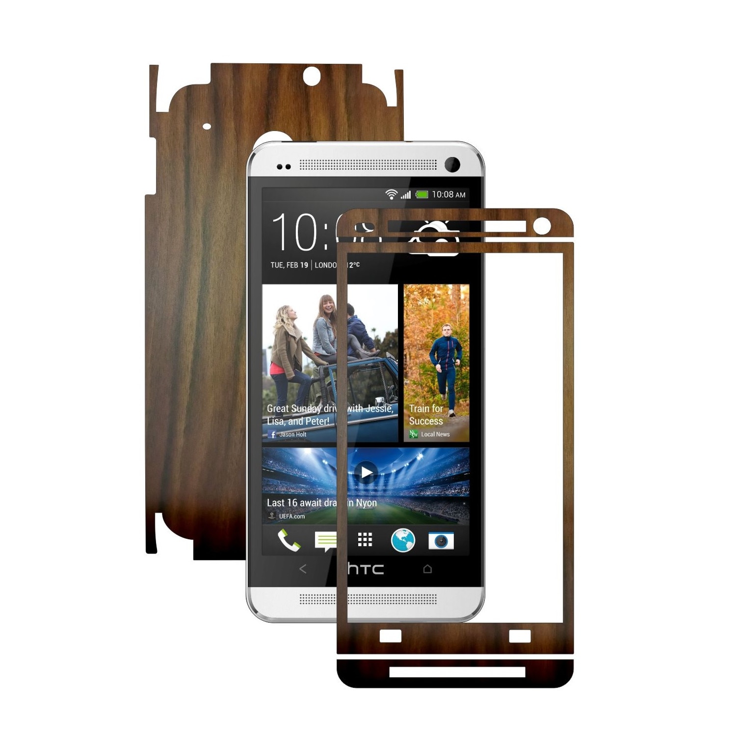 Folie de protectie Carbon Skinz, Husa de tip Skin Adeziv pentru Carcasa, Lemn Nuc Inchis dedicata HTC One M7