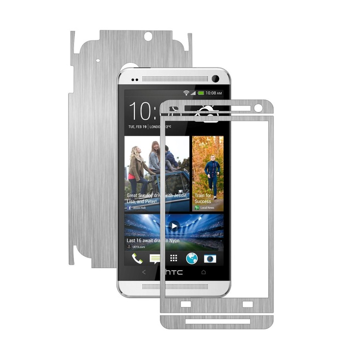 Защитно фолио Carbon Skinz, Адхезивно защитно покритие за калъфа, Brushed Silver, предназначено за HTC One M7