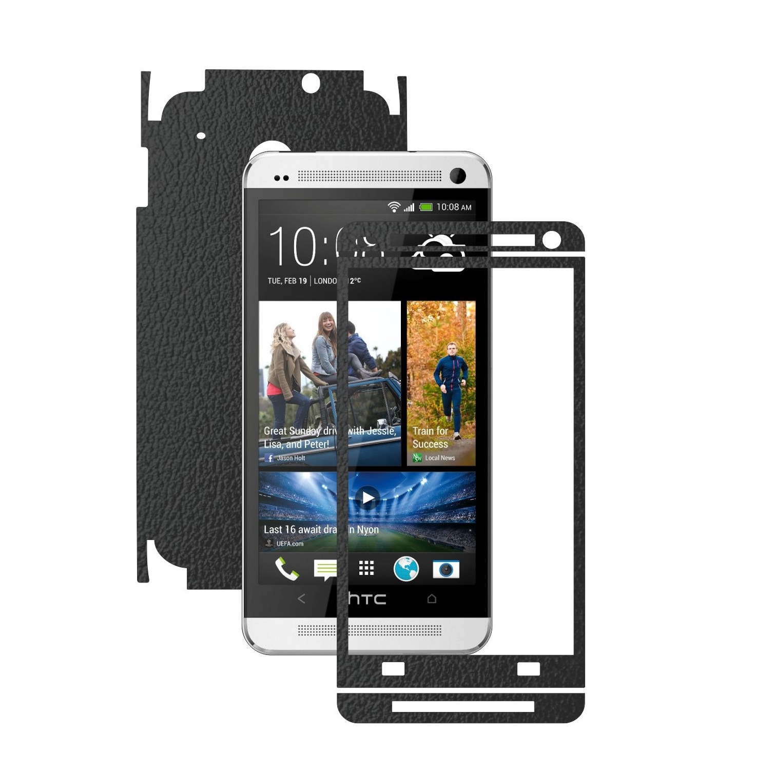 Folie de protectie Carbon Skinz, Husa de tip Skin Adeziv pentru Carcasa, Piele Neagra dedicata HTC One M7