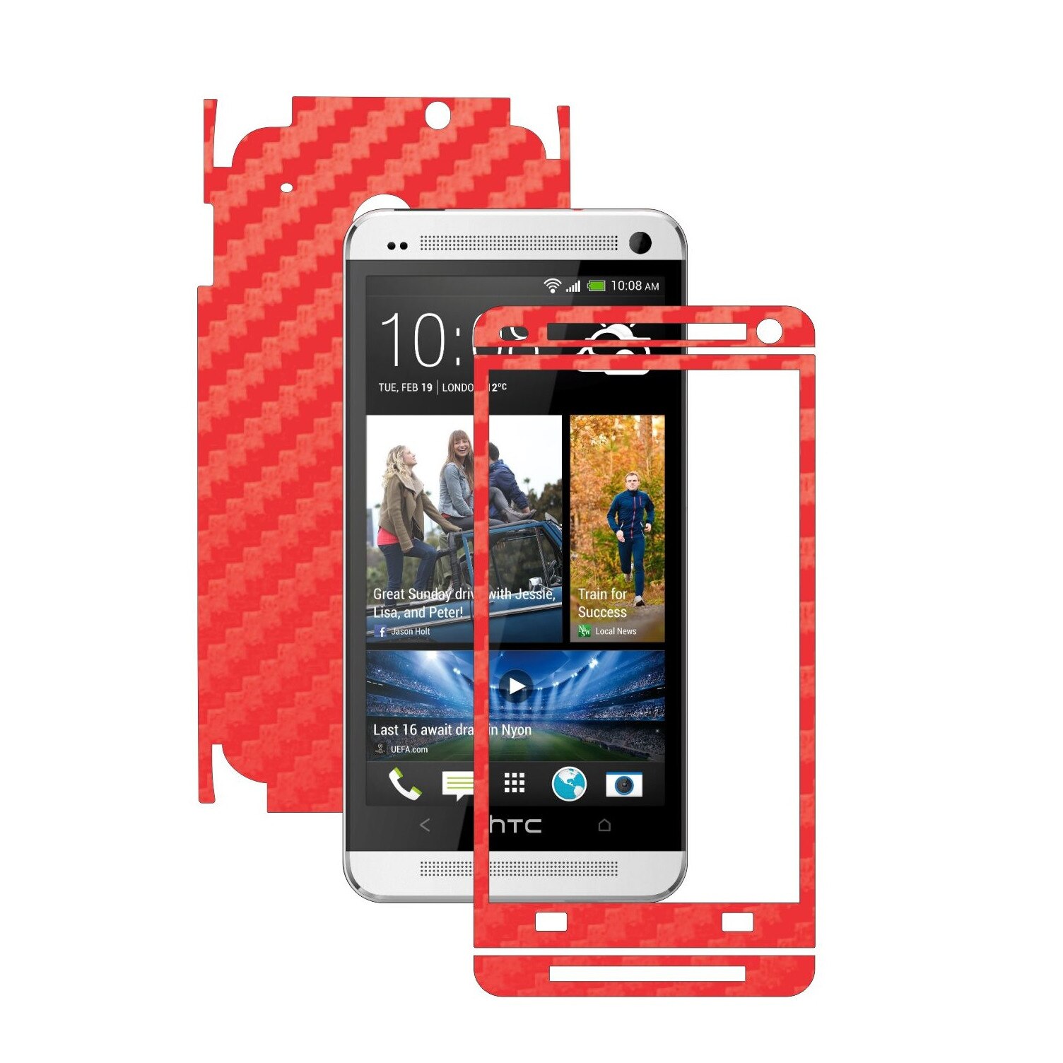 Folie de protectie Carbon Skinz, Husa de tip Skin Adeziv pentru Carcasa, Carbon Rosu dedicata HTC One M7
