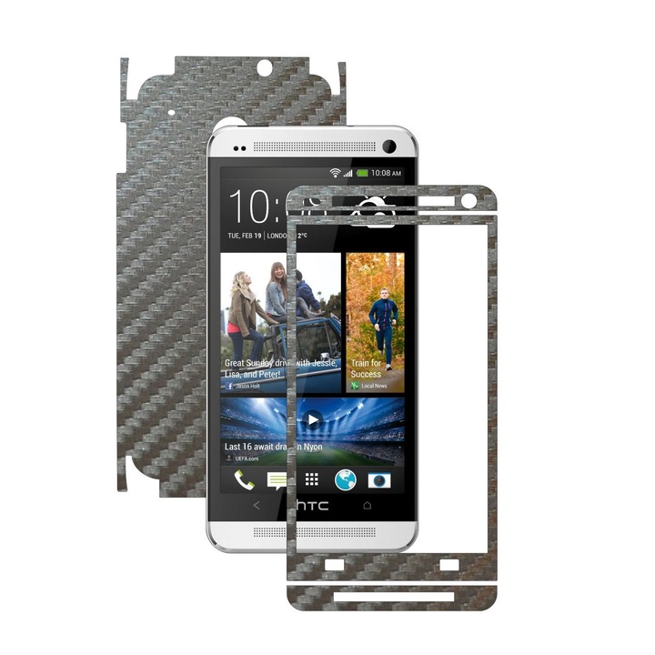 Защитно фолио Carbon Skinz, Адхезивно защитно покритие за калъфа, Carbon Gray Silver, специално за HTC One M7