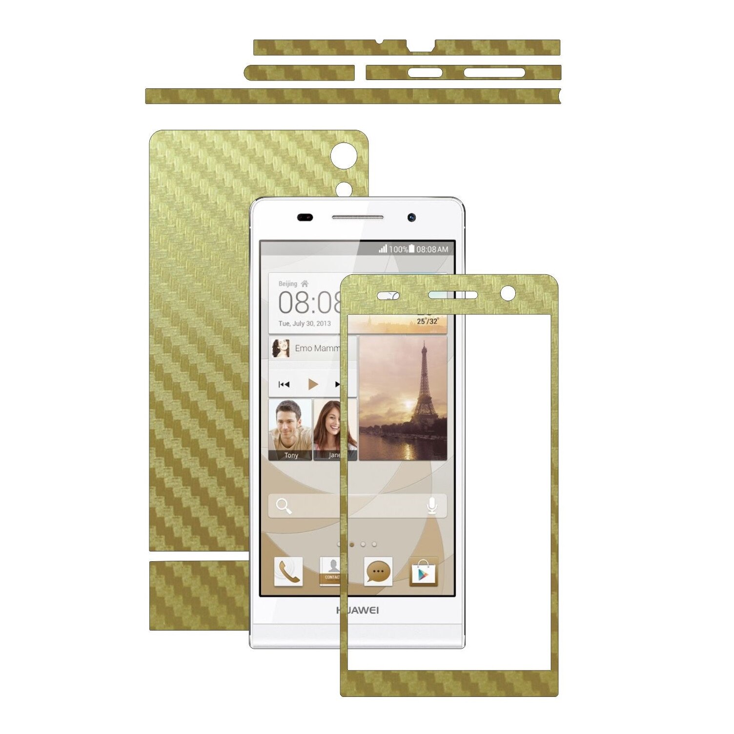 Folie de protectie Carbon Skinz, Husa de tip Skin Adeziv pentru Carcasa, Carbon Auriu dedicata Huawei Ascend P6