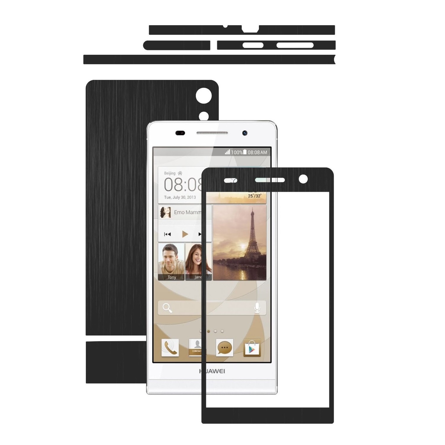 Folie de protectie Carbon Skinz, Husa de tip Skin Adeziv pentru Carcasa, Brushed Negru dedicata Huawei Ascend P6