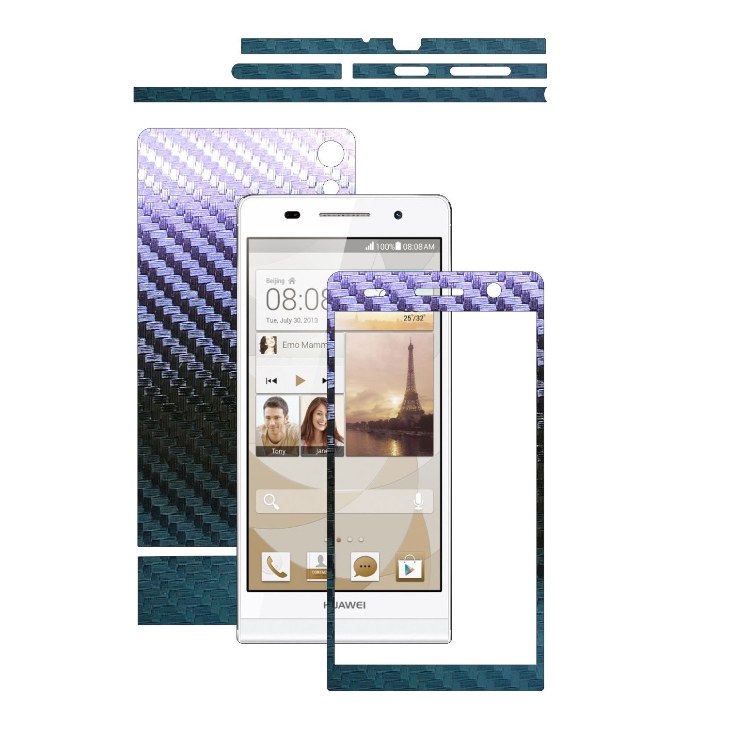 Folie de protectie Carbon Skinz, Husa de tip Skin Adeziv pentru Carcasa, Carbon Cameleon dedicata Huawei Ascend P6