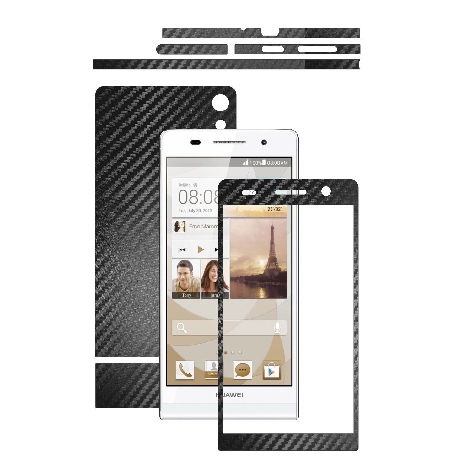 Folie de protectie Carbon Skinz, Husa de tip Skin Adeziv pentru Carcasa, Carbon Negru dedicata Huawei Ascend P6