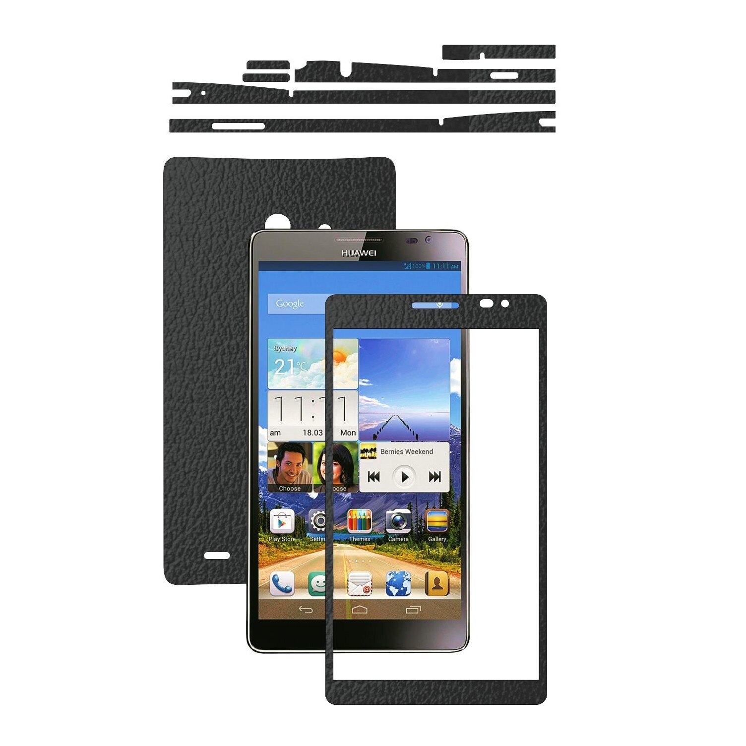 Folie de protectie Carbon Skinz, Husa de tip Skin Adeziv pentru Carcasa, Piele Neagra dedicata Huawei Ascend Mate