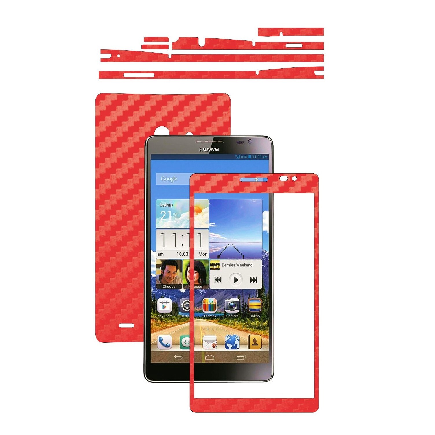 Folie de protectie Carbon Skinz, Husa de tip Skin Adeziv pentru Carcasa, Carbon Rosu dedicata Huawei Ascend Mate